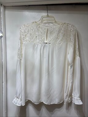 Express Ivory Lace Yoke Long-Sleeve Blouse